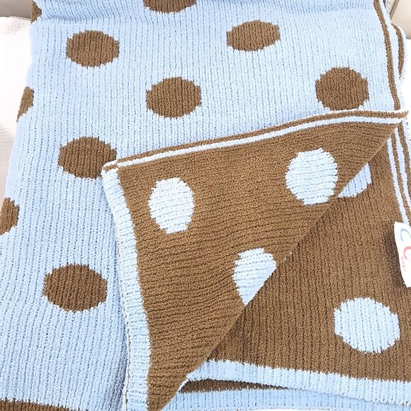 Cocalo Baby Blanket Blue Brown Polka Dot Chenille Plush sweater Knit Reversible - Picture 1 of 8